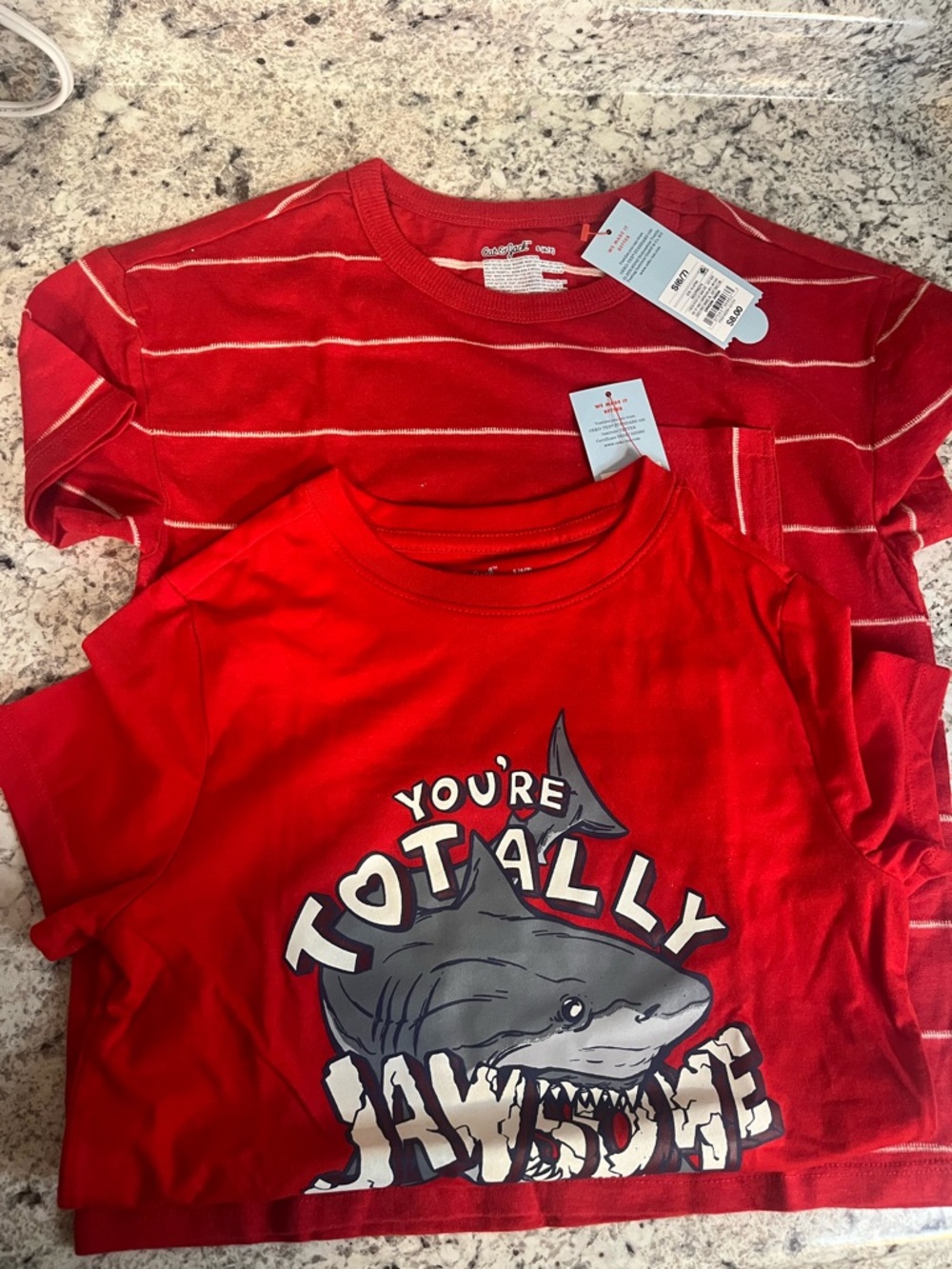 Cat & Jack Red Graphic Tee Set - Shark 'You're Totally Jawsome' size 6/7